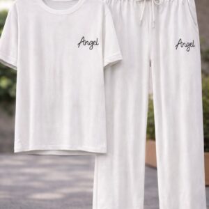 Angel White Lounge Co-Ord Set Full paint half tshirt