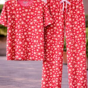 Red Blossom Lounge Co-Ord Set Full Paint Full T-Shrit