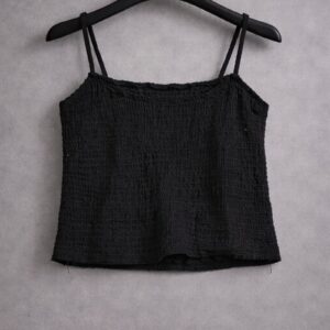 Black Smocked Crop Top