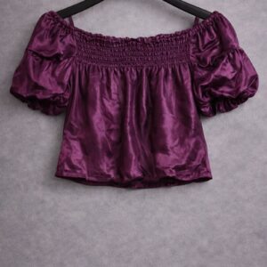 Wine Smocked Puff Sleeve Top
