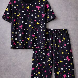 Polka & Bow Print Nightwear Co-Ord Set