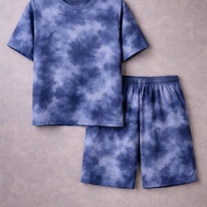 Blue Tie-Dye Lounge Co-Ord Set Half Tshrit Half Short