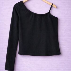 Black One-Shoulder Asymmetrical Crop Top