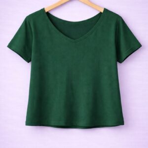 Bottle Green Ribbed V-Neck Top