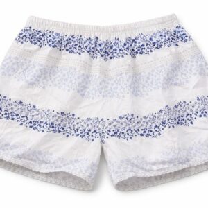 White & Blue Floral Lace Trim Shorts