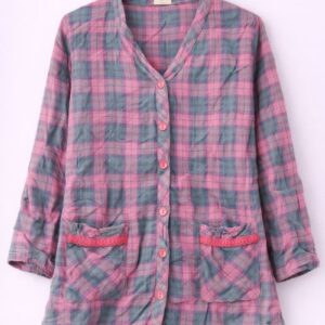 Pink & Teal Checkered Button-Front Casual Shirt