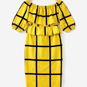 Sunshine Grid Ruffle Midi Dress