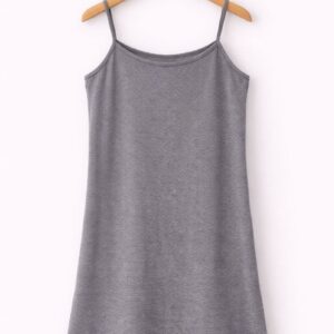 Grey Solid Spaghetti Strap Long Top