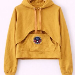 Mustard Cut-Out Crop Hoodie