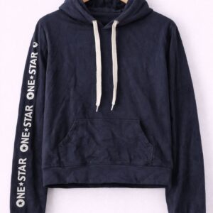 One Star Navy Crop Hoodie