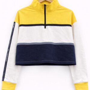 Yellow Navy Colorblock Crop Sweatshirt