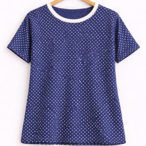 Navy Blue Polka Dot Casual Top