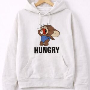 Hungry Cartoon Printed White Hoodie
