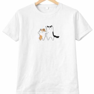 White Cute Cat Friends Graphic T-Shirt