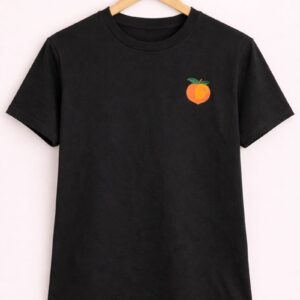 Peach Pocket Print Black T-Shirt