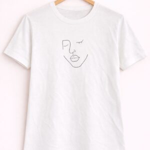Minimal Line Face White T-Shirt