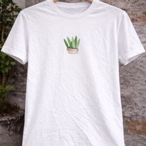 Minimal Green Plant Print T-Shirt