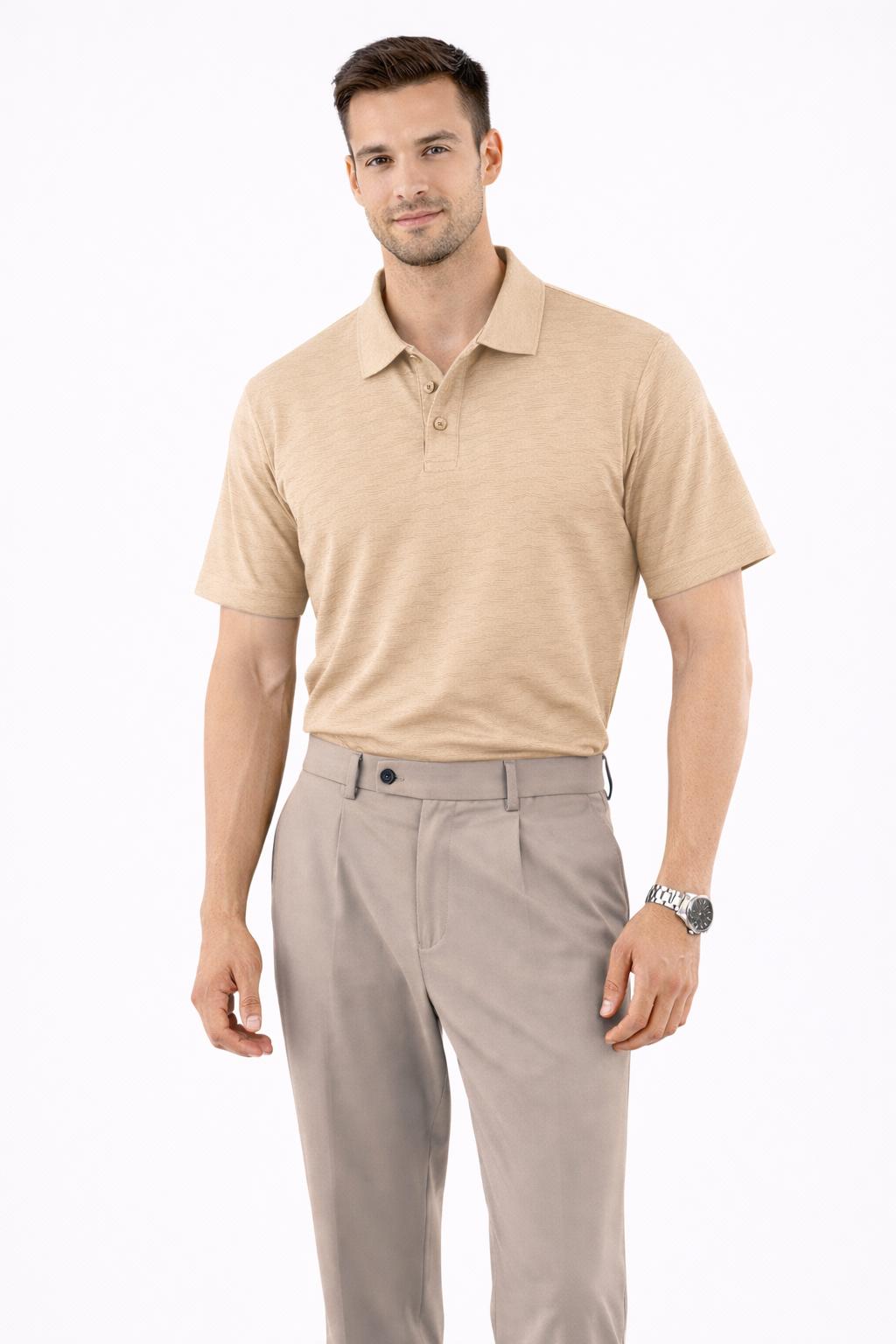 Premium Wave Texture Polo Beige Classic