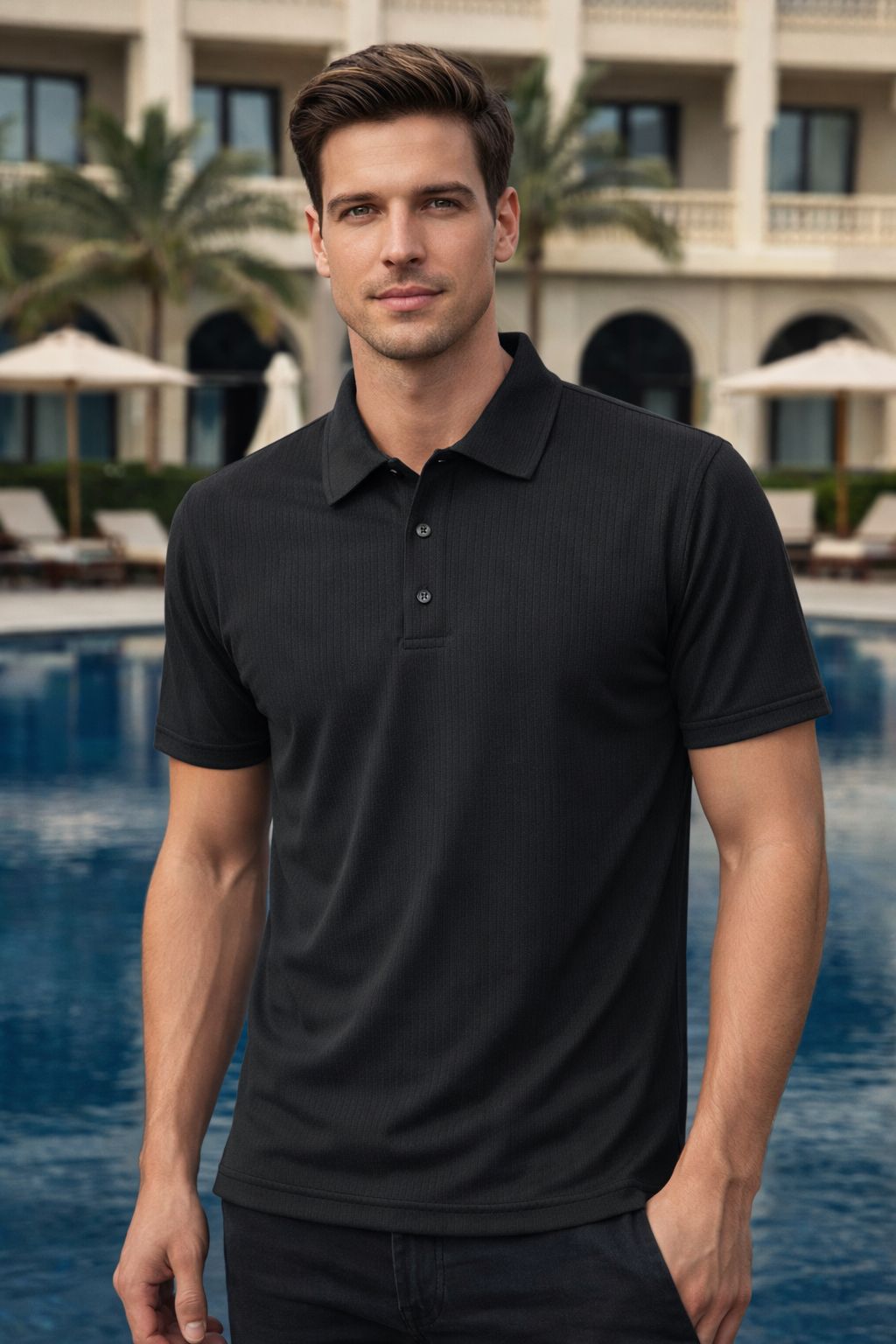 Elite Textured Polo Black Platinum