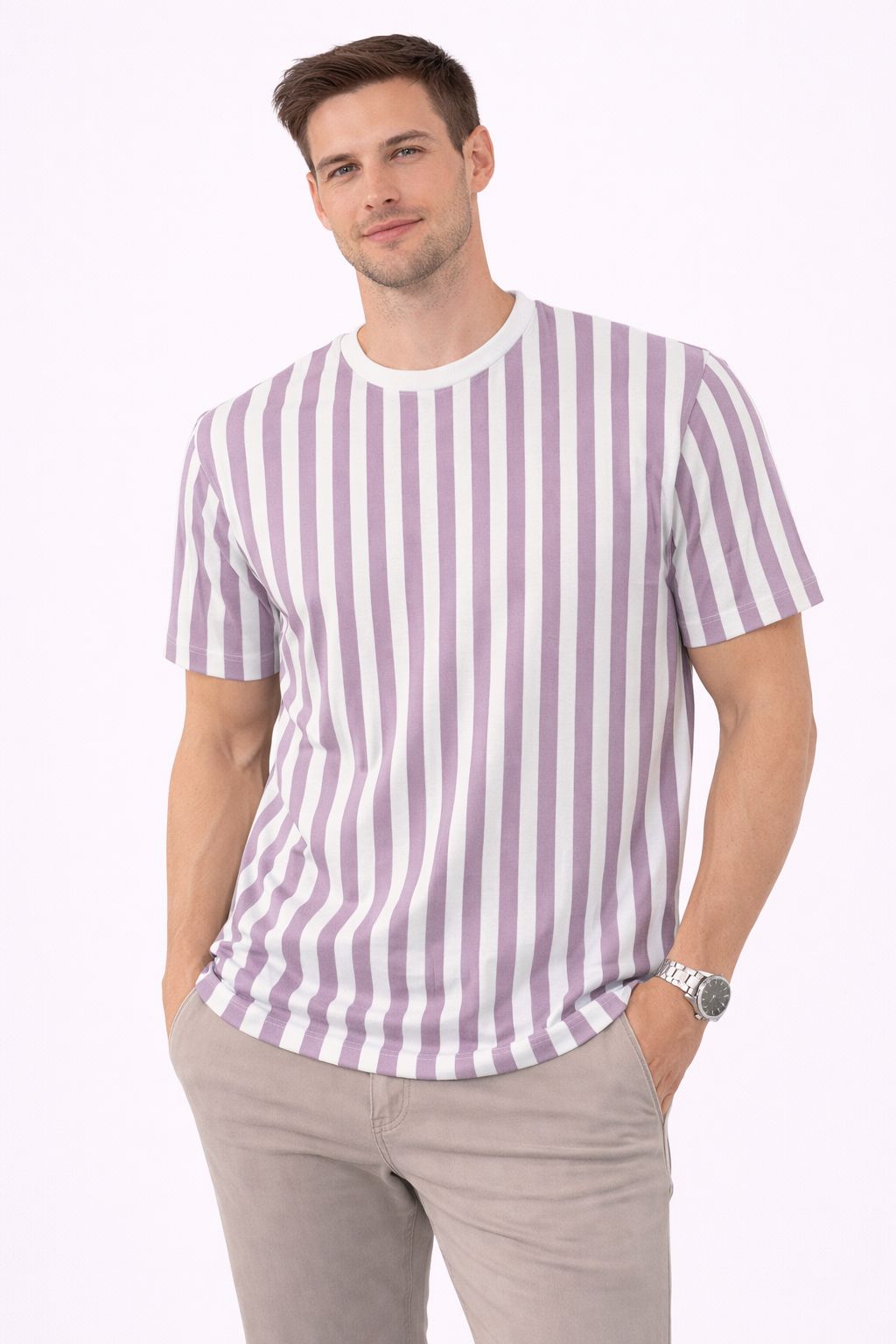Monarch Pastel Strip Lavender Tee