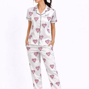 Crystal Heart Satin Pajama Set